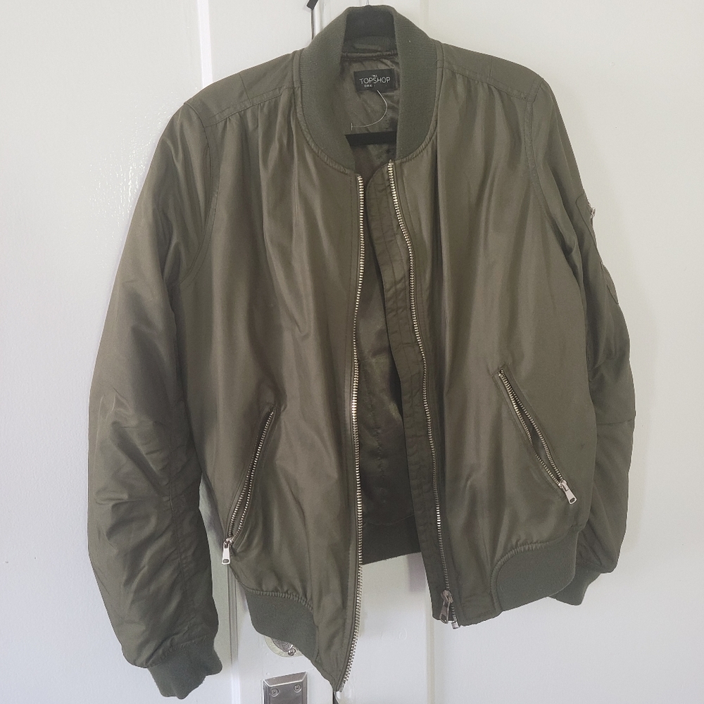 Topshop Women's Olive Bomber Jacket